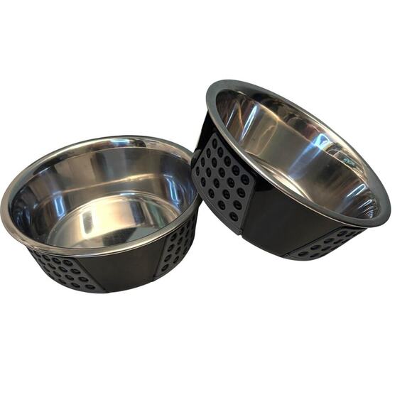 Stainless Steel Set of 2 Dog Bowls Gray Black - Picture 6 of 6